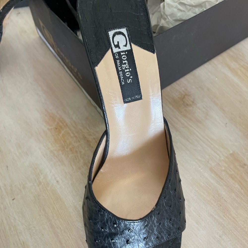 Black ostrich slides from Giorgio of Palm Beach size 38